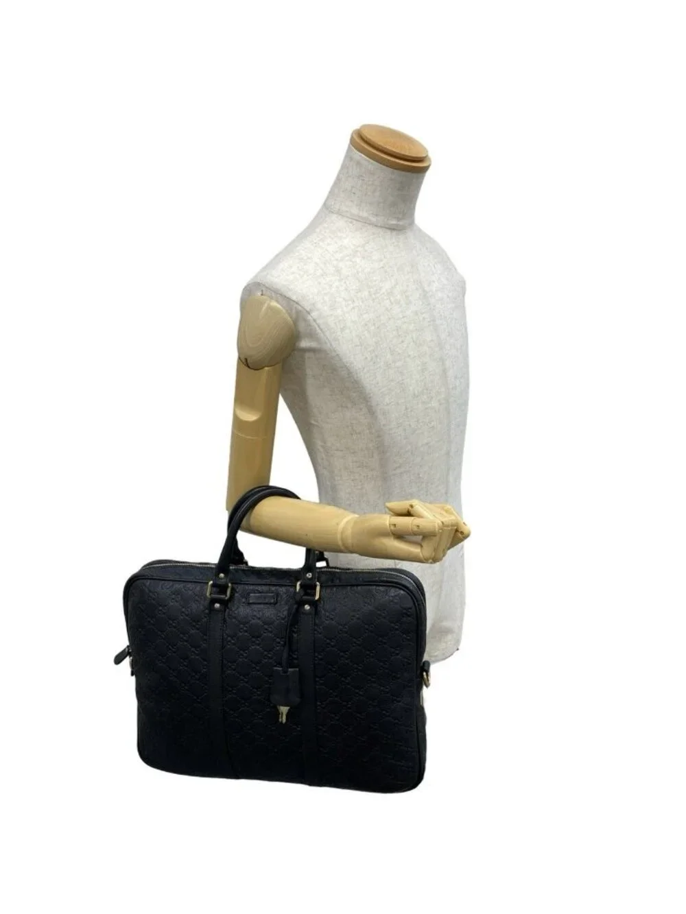 Gucci Guccissima GG Logo Pattern Leather Tote Bag Business Black